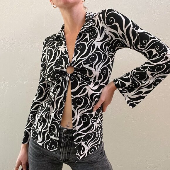 Tops - Vintage Y2K Forever 21 Abstract Swirl Printed Open Front Long Sleeve Top
